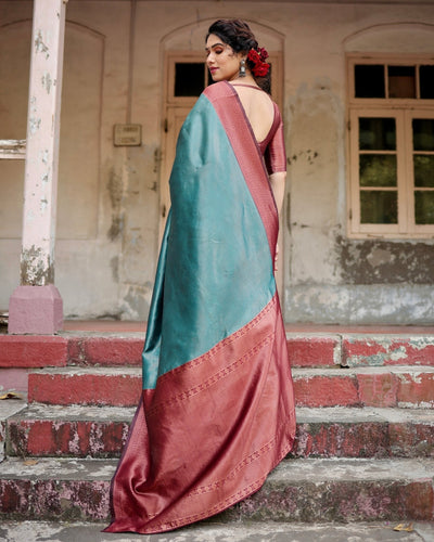 Pure Silk Saree Weaved With Zari Comes With Heavy Banarasi Brocade Blouse - Almaari Fashion