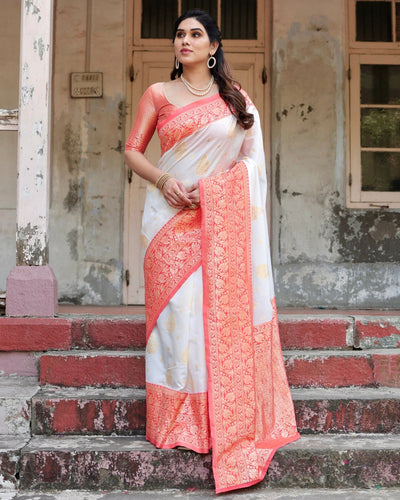 Pure Silk Saree Weaved With Zari Comes With Heavy Banarasi Brocade Blouse - Almaari Fashion