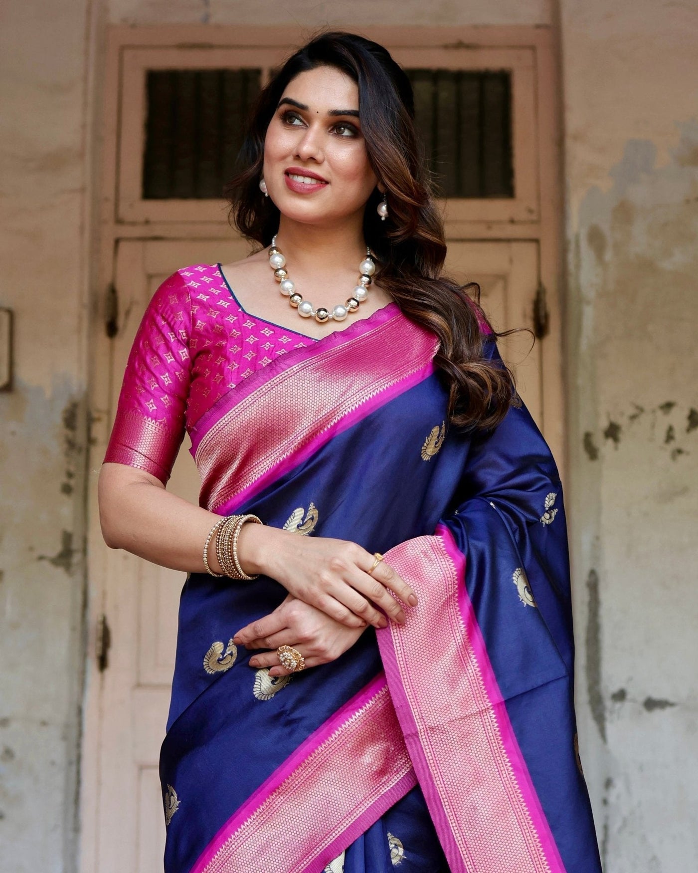 Pure Silk Saree Weaved With Zari Comes With Heavy Banarasi Brocade Blouse - Almaari Fashion