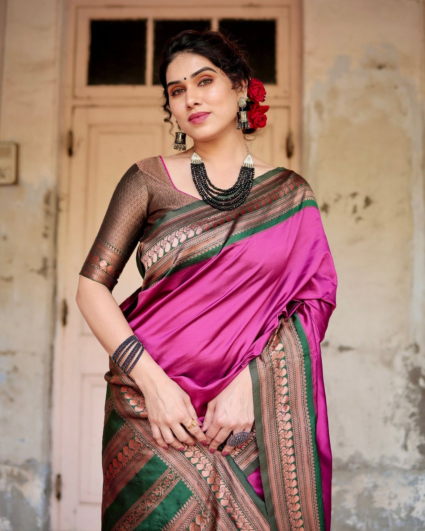 Pure Silk Saree Weaved With Zari Comes With Heavy Banarasi Brocade Blouse - Almaari Fashion