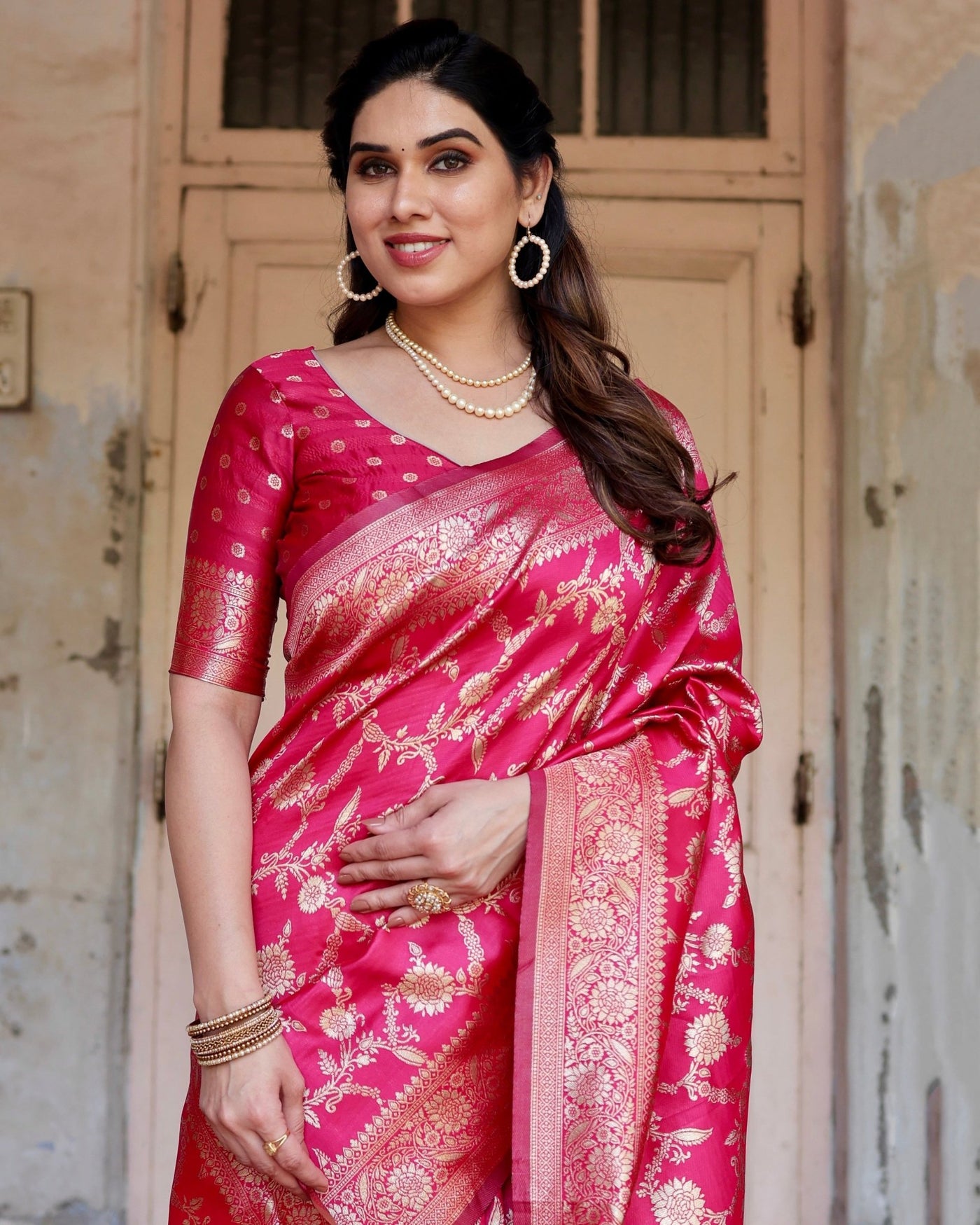 Pure Silk Saree Weaved With Zari Comes With Heavy Banarasi Brocade Blouse - Almaari Fashion