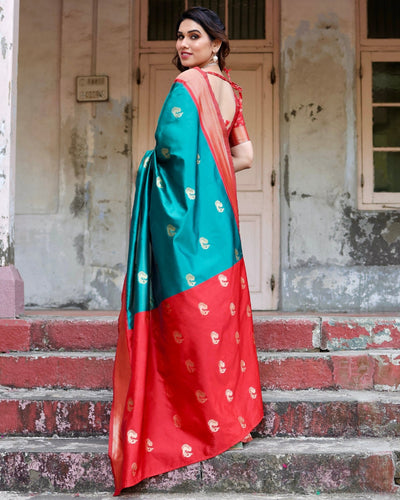 Pure Silk Saree Weaved With Zari Comes With Heavy Banarasi Brocade Blouse - Almaari Fashion