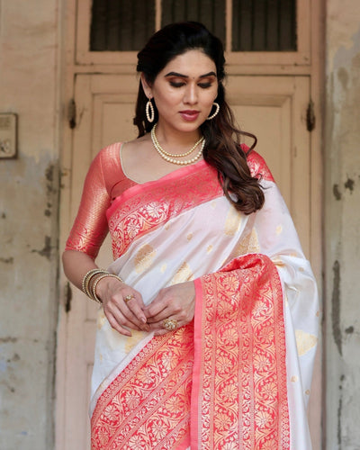 Pure Silk Saree Weaved With Zari Comes With Heavy Banarasi Brocade Blouse - Almaari Fashion