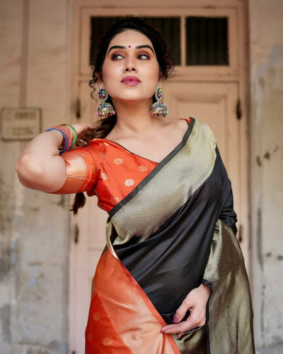 Pure Silk Saree Weaved With Zari Comes With Heavy Banarasi Brocade Blouse - Almaari Fashion