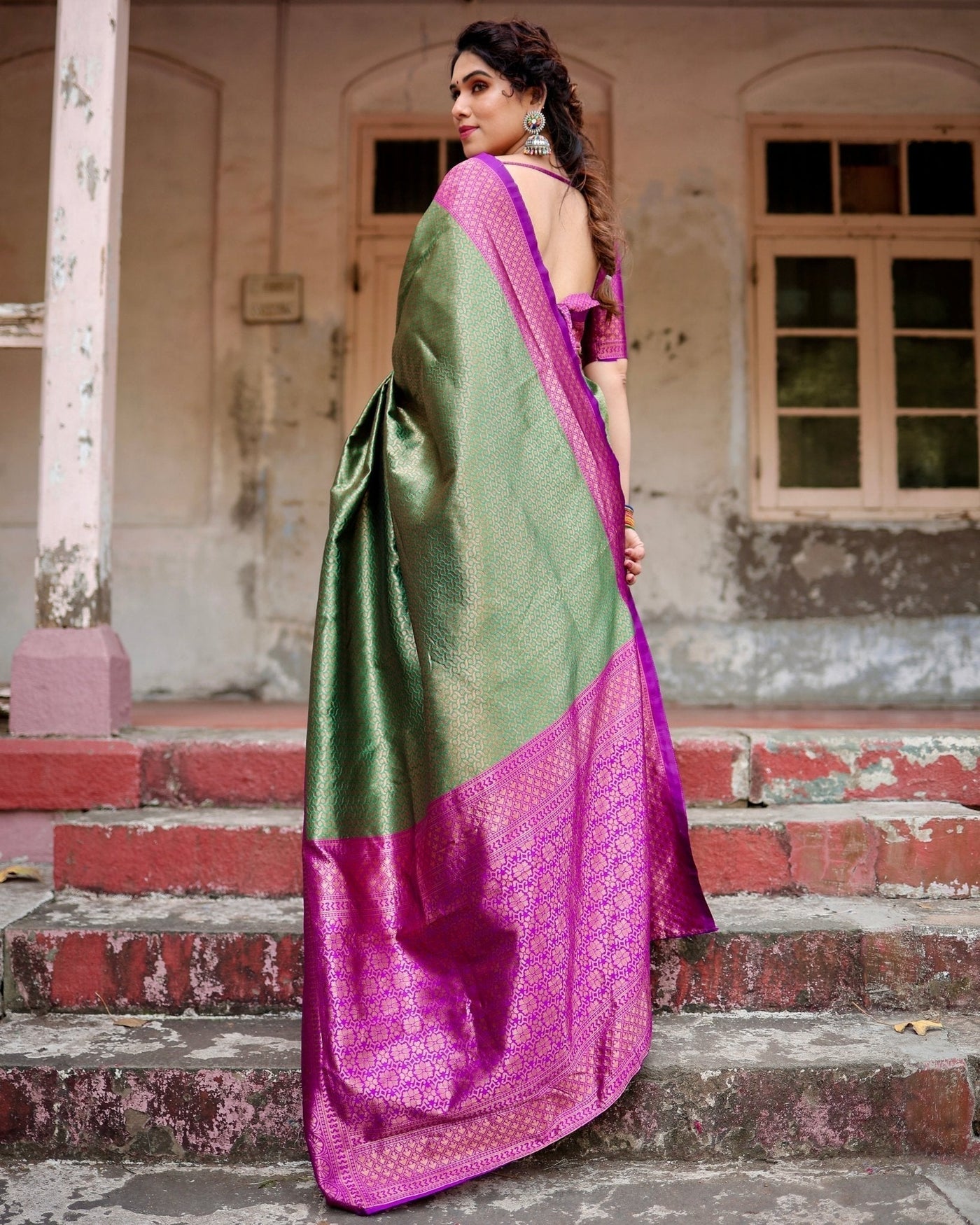 Pure Silk Saree Weaved With Zari Comes With Heavy Banarasi Brocade Blouse - Almaari Fashion