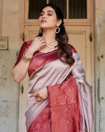 Pure Silk Saree Weaved With Zari Comes With Heavy Banarasi Brocade Blouse - Almaari Fashion