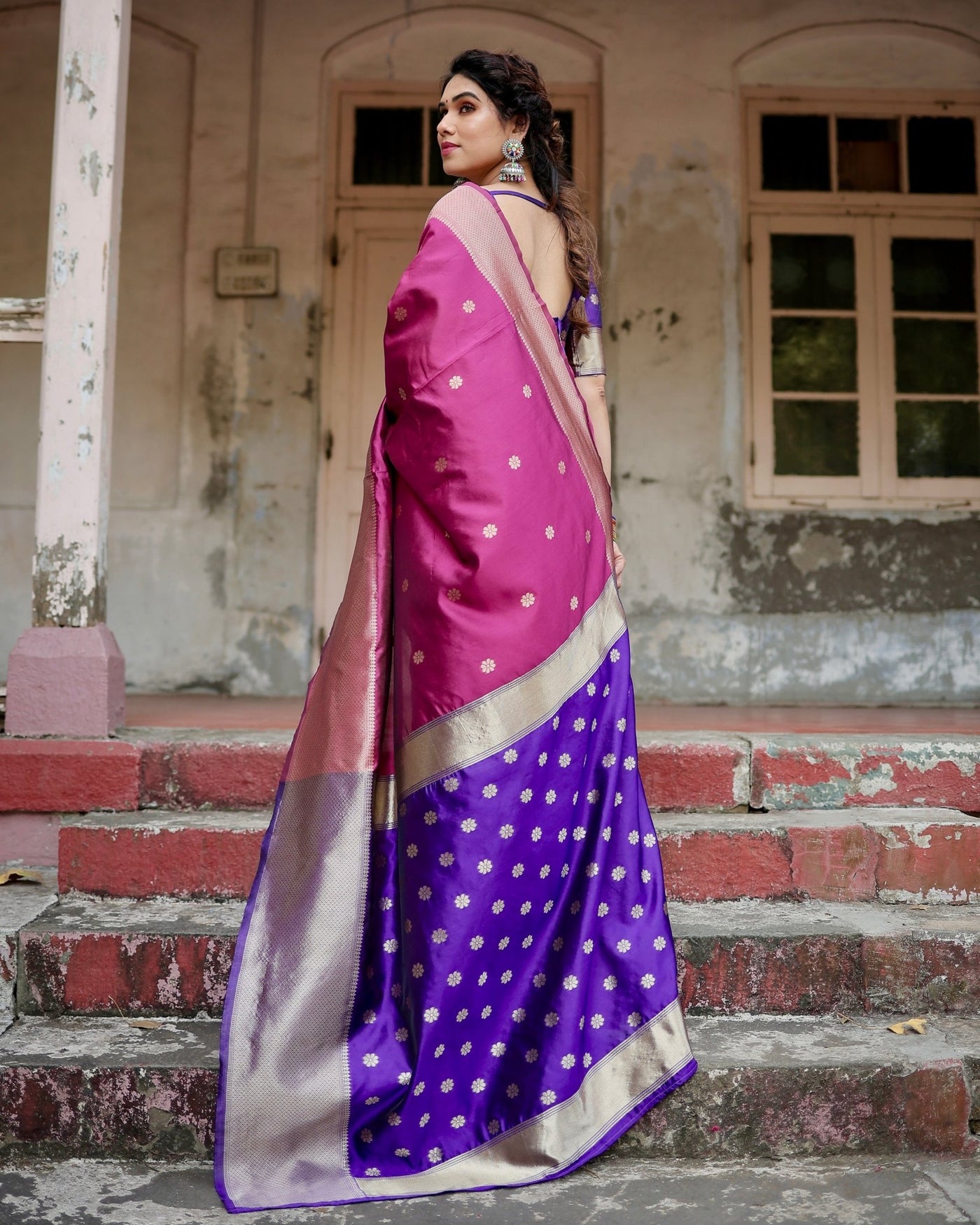 Pure Silk Saree Weaved With Zari Comes With Heavy Banarasi Brocade Blouse - Almaari Fashion