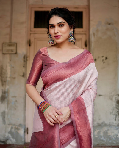 Pure Silk Saree Weaved With Zari Comes With Heavy Banarasi Brocade Blouse - Almaari Fashion