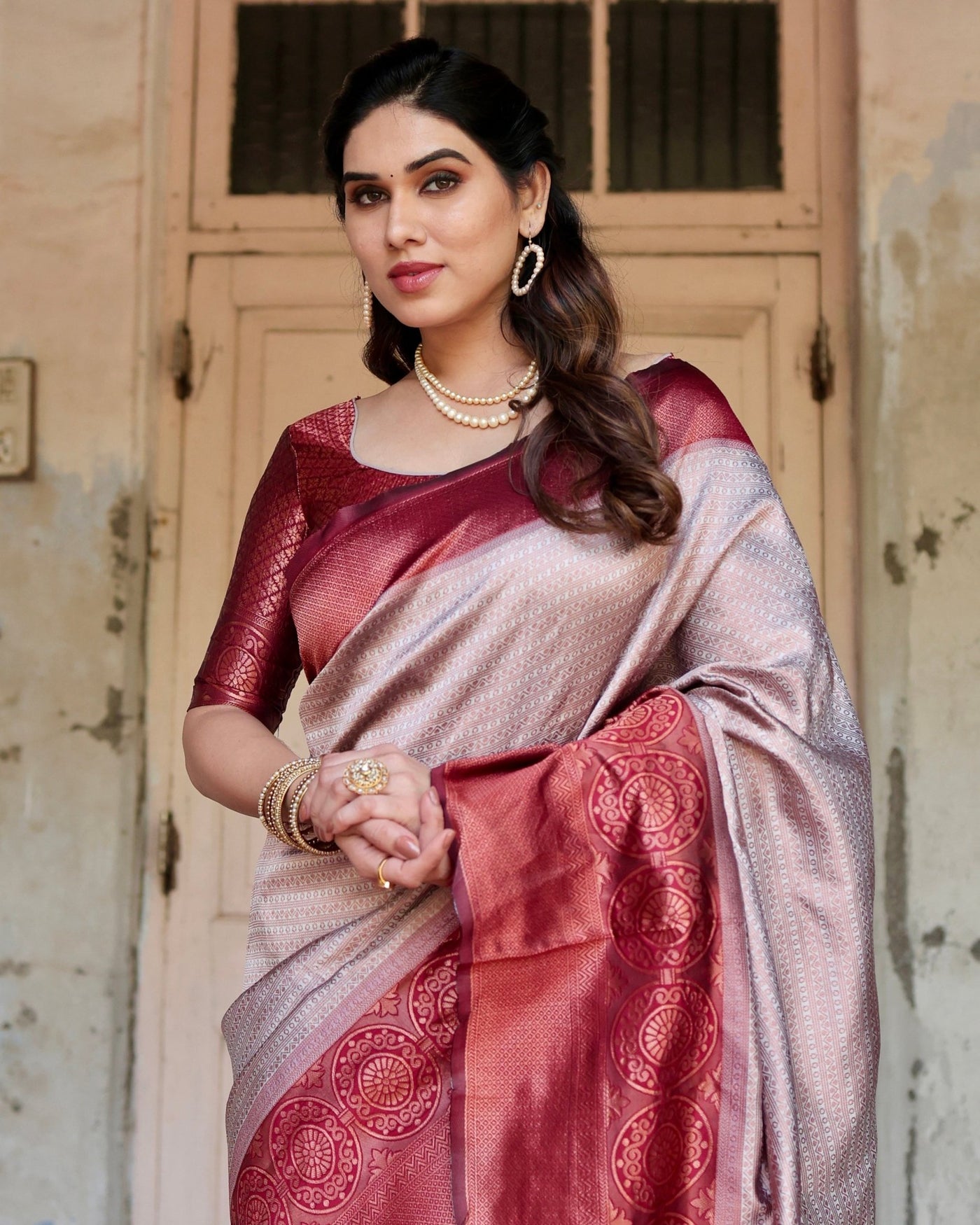 Pure Silk Saree Weaved With Zari Comes With Heavy Banarasi Brocade Blouse - Almaari Fashion