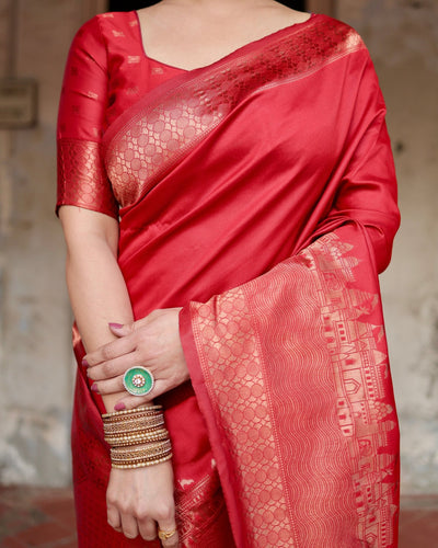 Pure Silk Saree Weaved With Zari Comes With Heavy Banarasi Brocade Blouse - Almaari Fashion