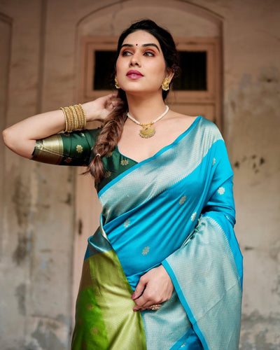 Pure Silk Saree Weaved With Zari Comes With Heavy Banarasi Brocade Blouse - Almaari Fashion