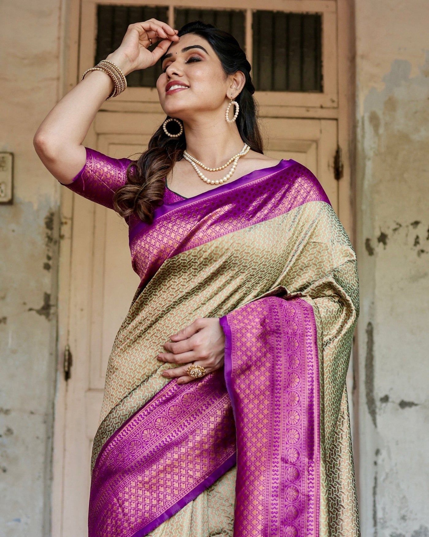 Pure Silk Saree Weaved With Zari Comes With Heavy Banarasi Brocade Blouse - Almaari Fashion