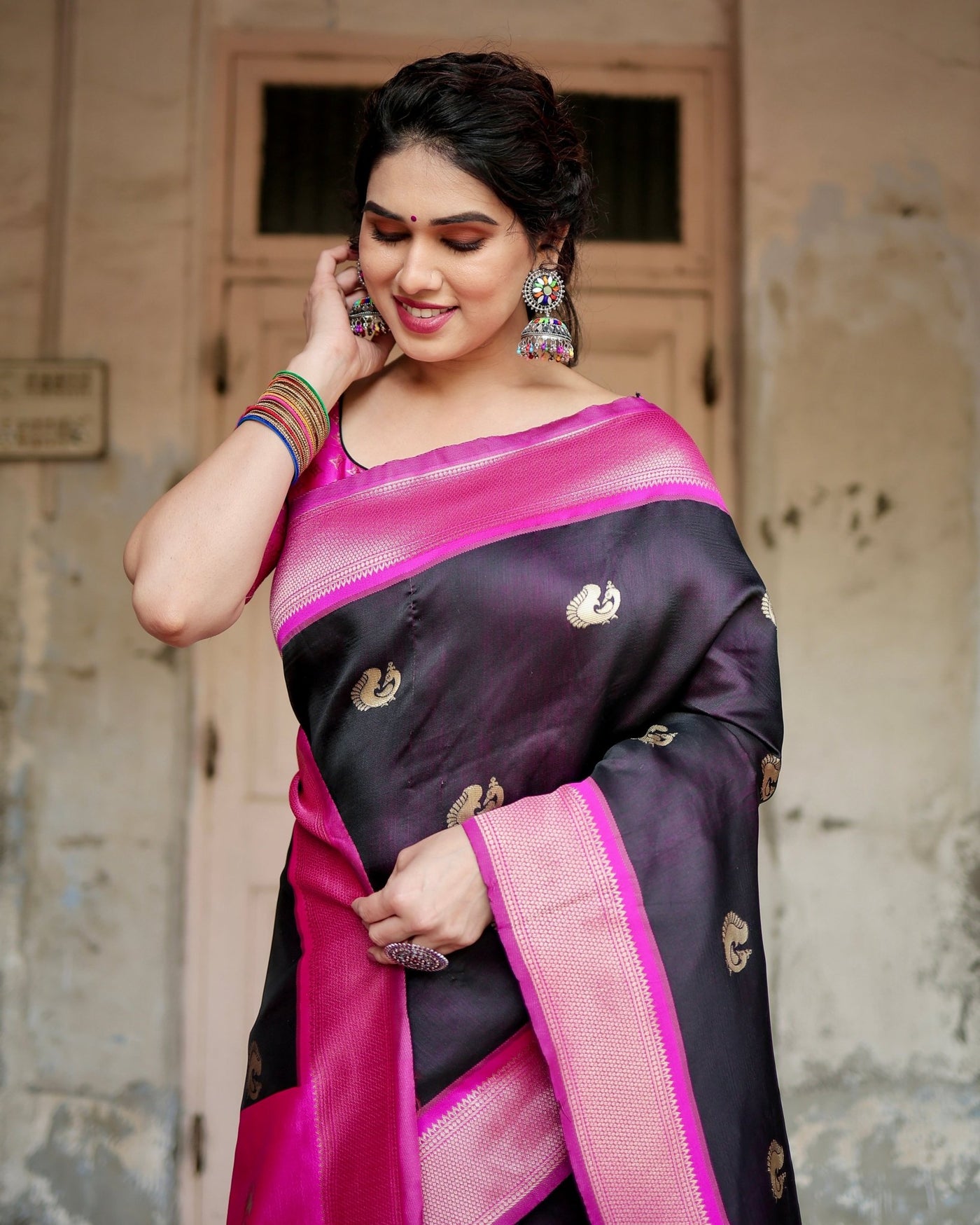 Pure Silk Saree Weaved With Zari Comes With Heavy Banarasi Brocade Blouse - Almaari Fashion