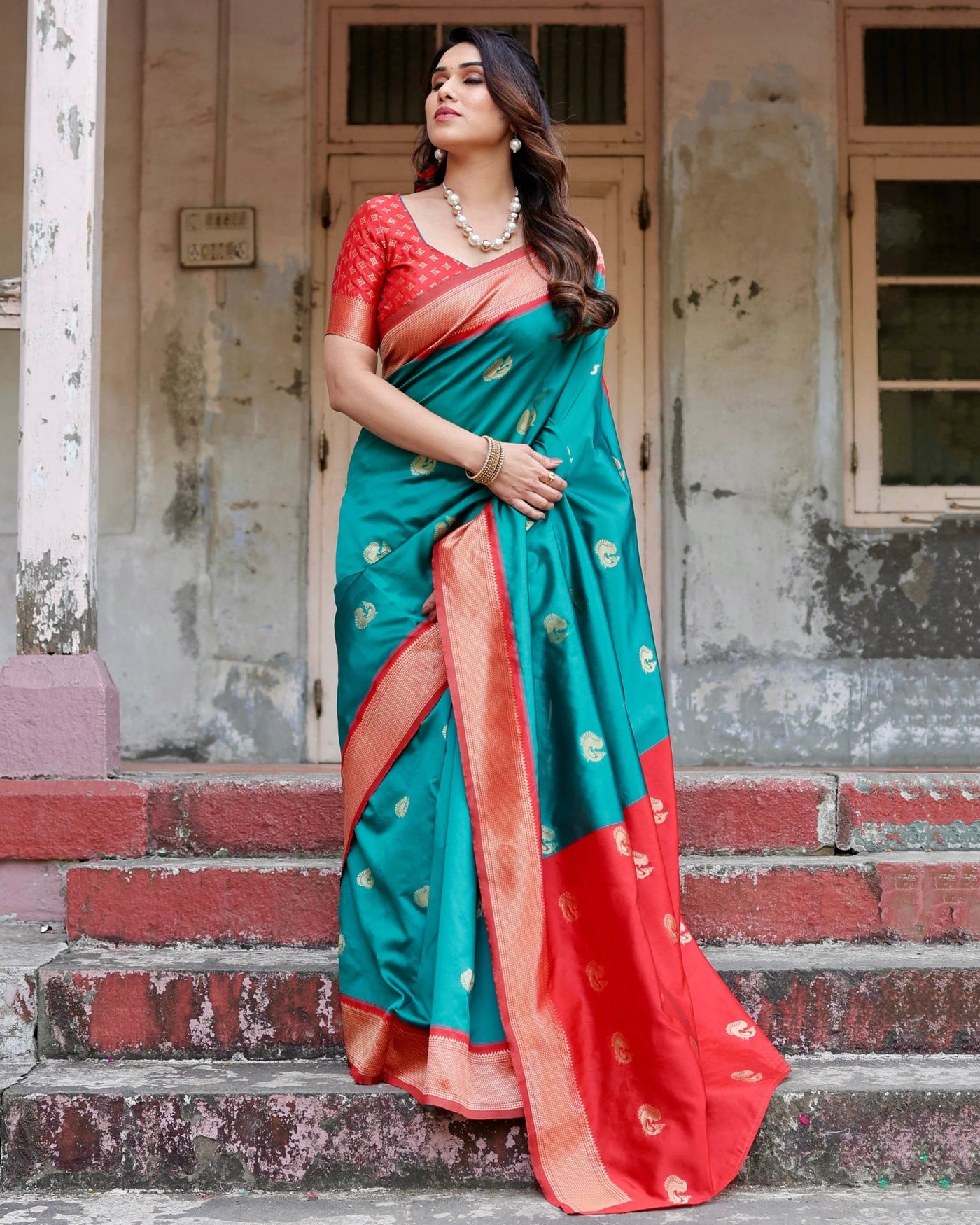 Pure Silk Saree Weaved With Zari Comes With Heavy Banarasi Brocade Blouse - Almaari Fashion