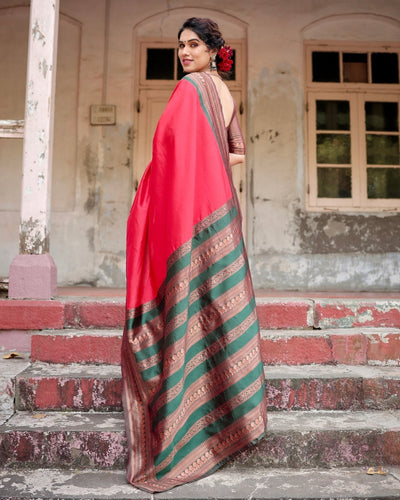 Pure Silk Saree Weaved With Zari Comes With Heavy Banarasi Brocade Blouse - Almaari Fashion