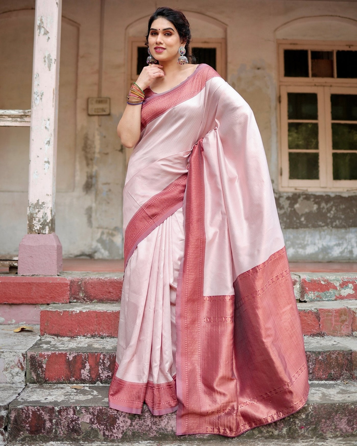 Pure Silk Saree Weaved With Zari Comes With Heavy Banarasi Brocade Blouse - Almaari Fashion