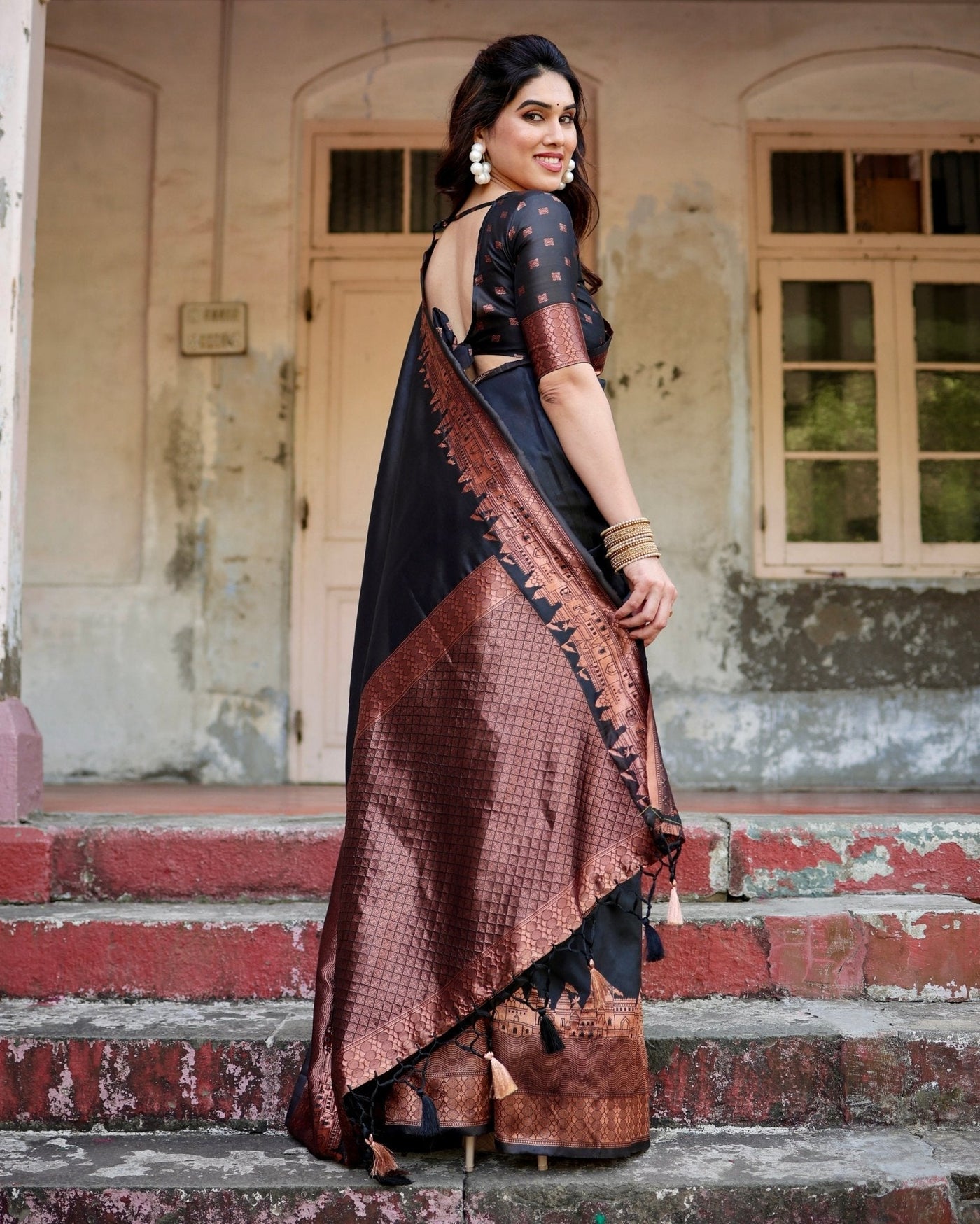 Pure Silk Saree Weaved With Zari Comes With Heavy Banarasi Brocade Blouse - Almaari Fashion