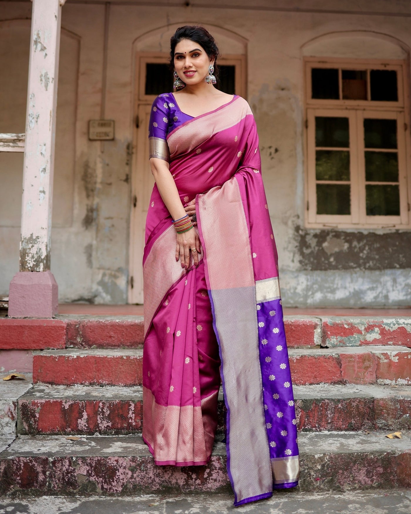 Pure Silk Saree Weaved With Zari Comes With Heavy Banarasi Brocade Blouse - Almaari Fashion