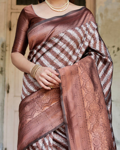 Pure Silk Saree Weaved With Zari Comes With Heavy Banarasi Brocade Blouse - Almaari Fashion