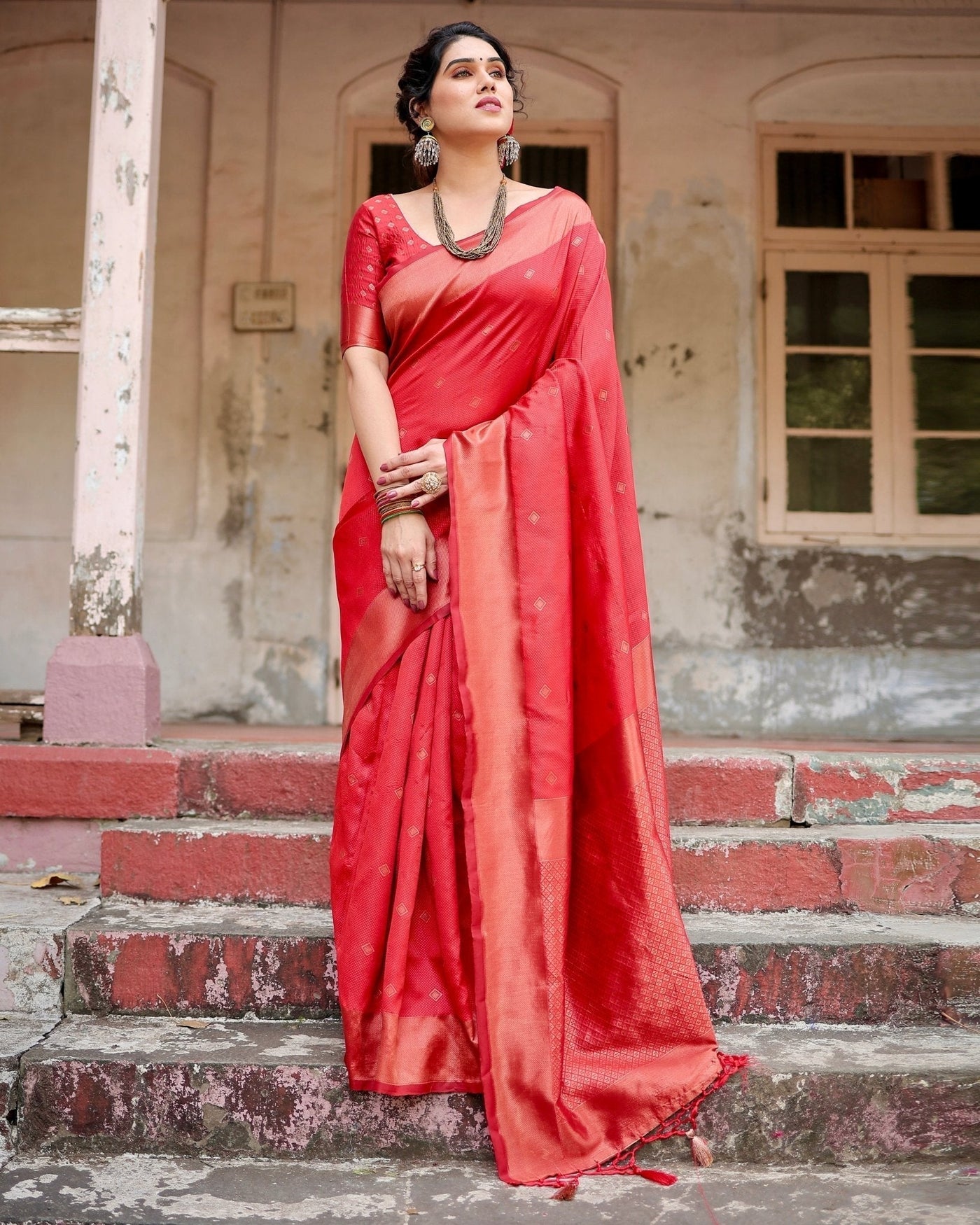 Pure Silk Saree Weaved With Zari Comes With Heavy Banarasi Brocade Blouse - Almaari Fashion