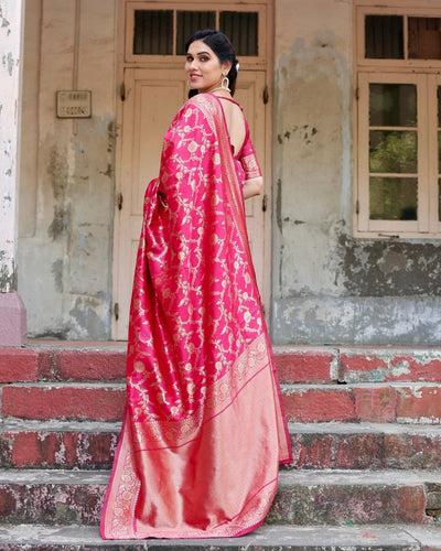 Pure Silk Saree Weaved With Zari Comes With Heavy Banarasi Brocade Blouse - Almaari Fashion