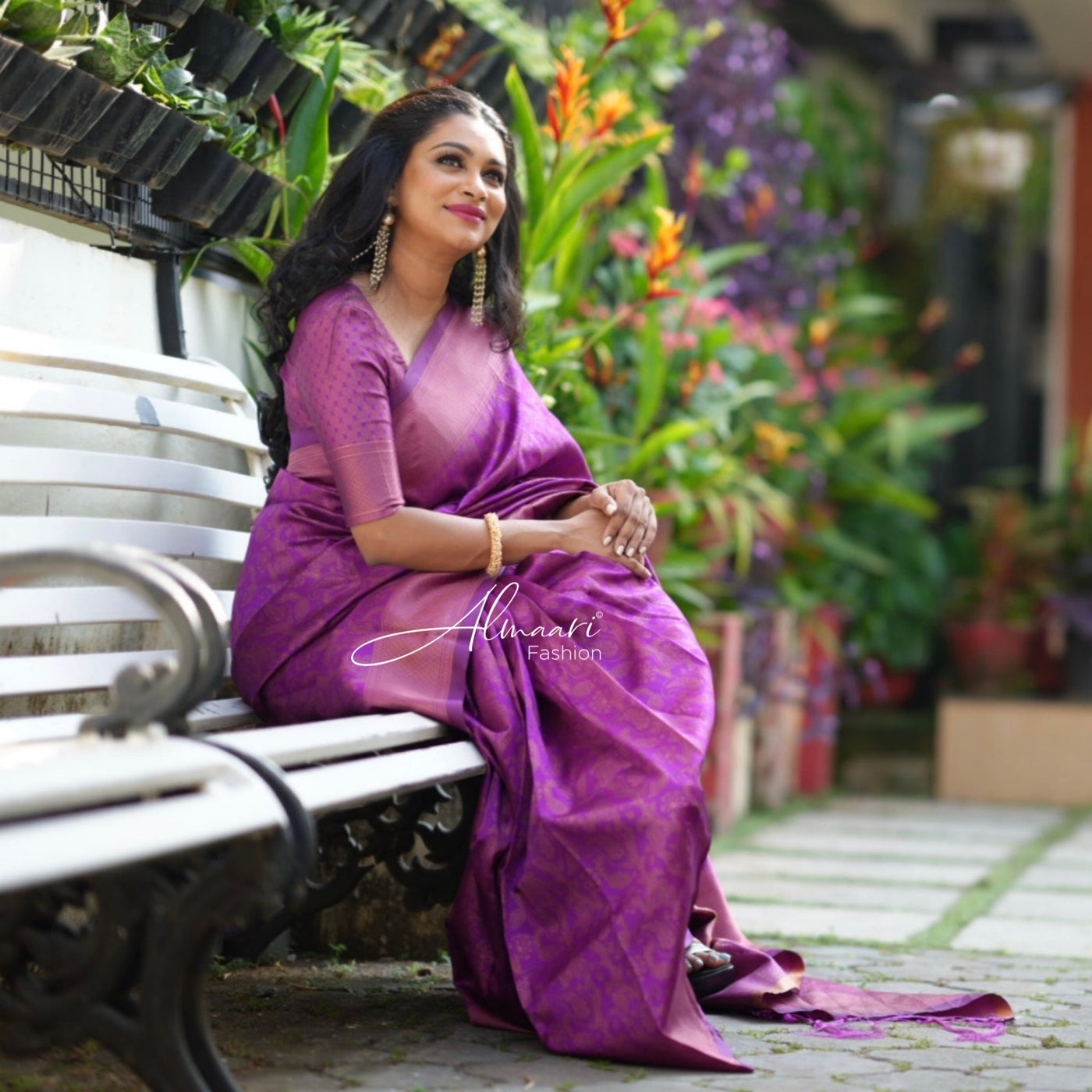 Purple Pure Banarasi Silk Saree Stylish Blouse Piece - Almaari Fashion