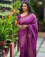 Purple Pure Kanjivaram Silk Saree Stylish Blouse Piece