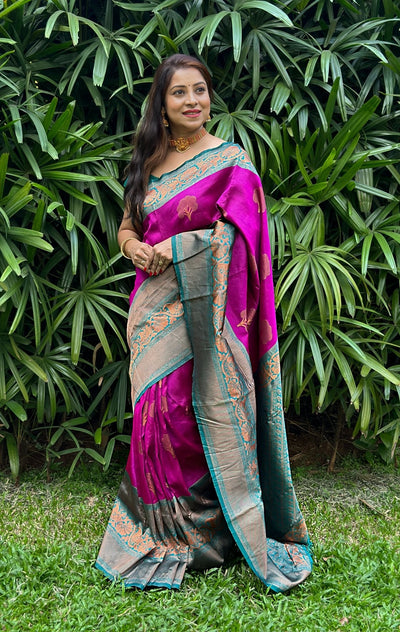 Purple Pure Kanjivaram Silk Saree Stylish Blouse Piece - Almaari Fashion