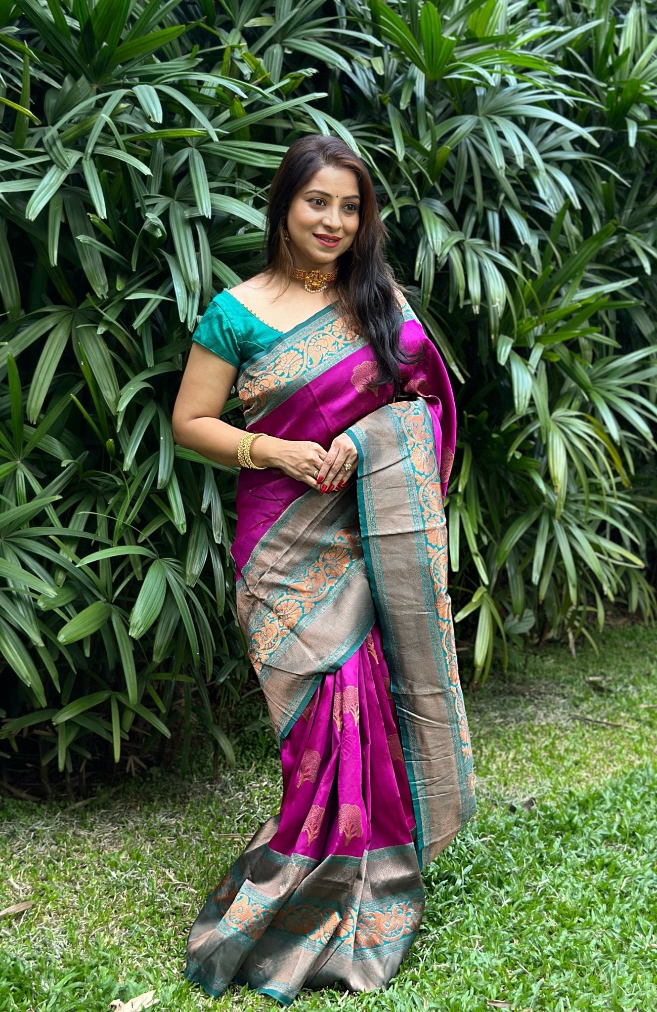 Purple Pure Kanjivaram Silk Saree Stylish Blouse Piece - Almaari Fashion