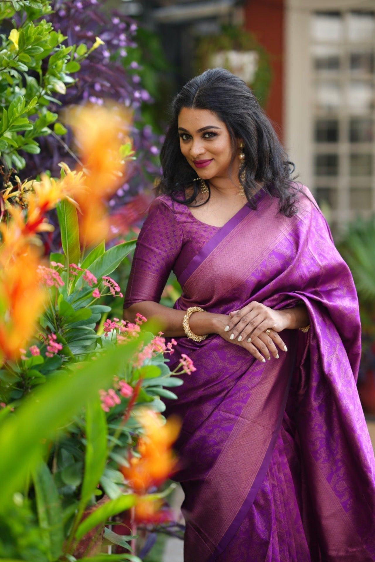 Purple Pure Kanjivaram Silk Saree Stylish Blouse Piece - Almaari Fashion