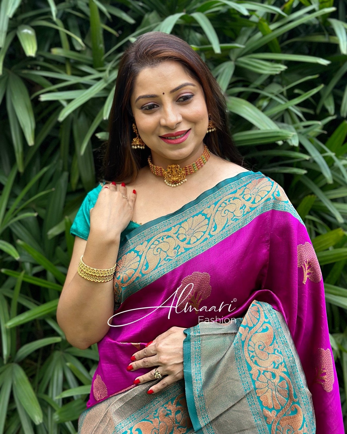 Purple Pure Kanjivaram Silk Saree Stylish Blouse Piece - Almaari Fashion