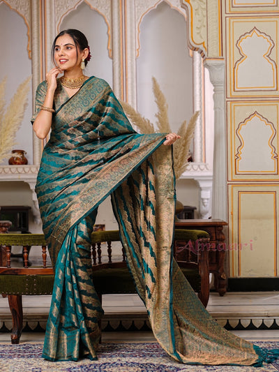 Rama Color Pure Organza Saree Adorned with Zari Weaving, Complete with Matching Blouse Piece - Almaari Fashion