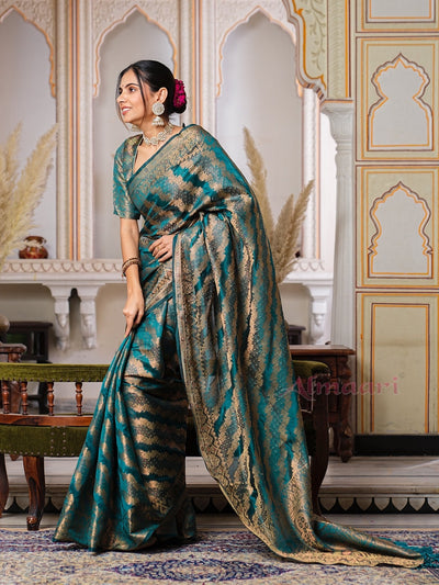 Rama Color Pure Organza Saree Adorned with Zari Weaving, Complete with Matching Blouse Piece - Almaari Fashion