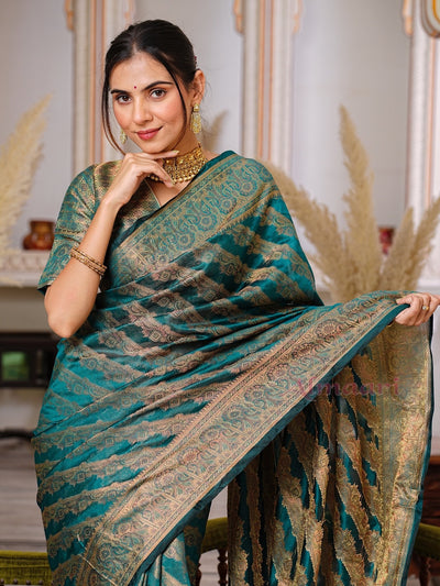 Rama Color Pure Organza Saree Adorned with Zari Weaving, Complete with Matching Blouse Piece - Almaari Fashion