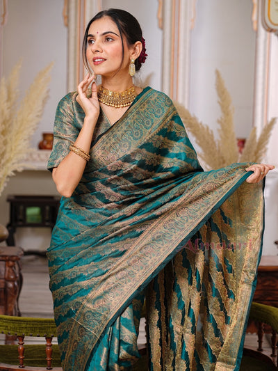 Rama Color Pure Organza Saree Adorned with Zari Weaving, Complete with Matching Blouse Piece - Almaari Fashion