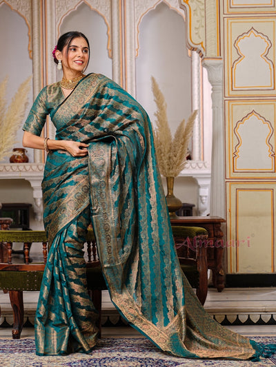 Rama Color Pure Organza Saree Adorned with Zari Weaving, Complete with Matching Blouse Piece - Almaari Fashion