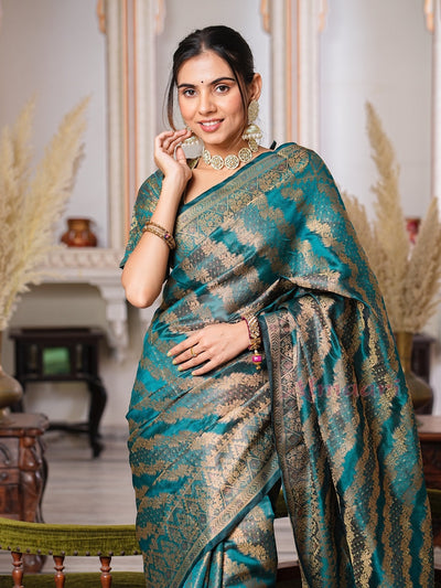 Rama Color Pure Organza Saree Adorned with Zari Weaving, Complete with Matching Blouse Piece - Almaari Fashion