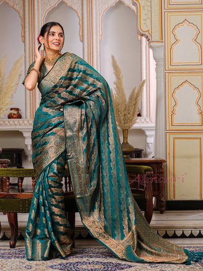 Rama Color Pure Organza Saree Adorned with Zari Weaving, Complete with Matching Blouse Piece - Almaari Fashion