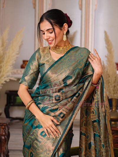 Rama Color Pure Organza Saree Adorned with Zari Weaving, Complete with Matching Blouse Piece - Almaari Fashion