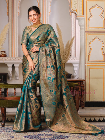 Rama Color Pure Organza Saree Adorned with Zari Weaving, Complete with Matching Blouse Piece - Almaari Fashion