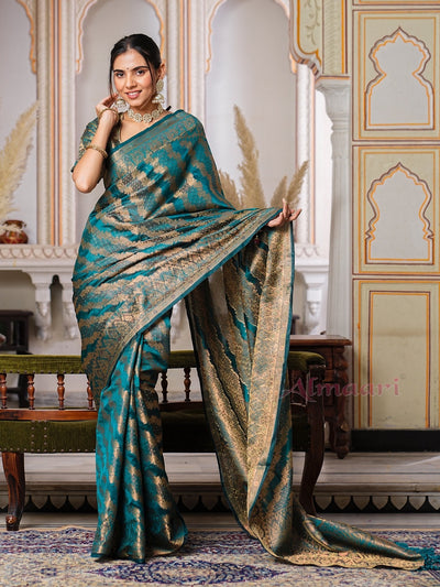 Rama Color Pure Organza Saree Adorned with Zari Weaving, Complete with Matching Blouse Piece - Almaari Fashion