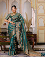 Rama Color Pure Organza Saree Adorned with Zari Weaving, Complete with Matching Blouse Piece