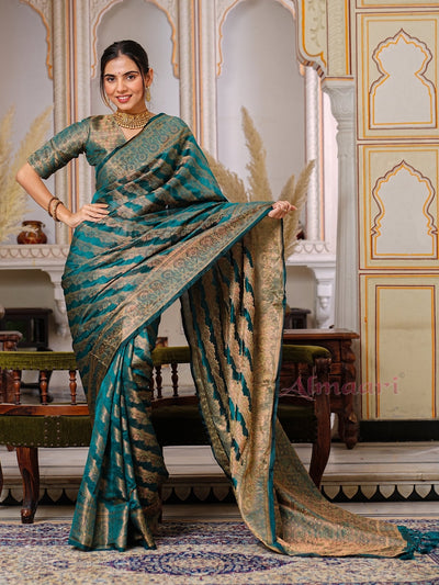 Rama Color Pure Organza Saree Adorned with Zari Weaving, Complete with Matching Blouse Piece - Almaari Fashion