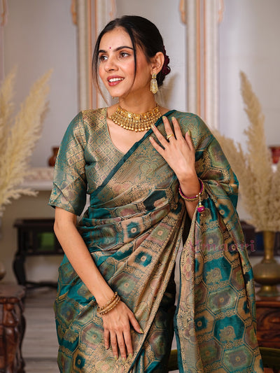 Rama Color Pure Organza Saree Adorned with Zari Weaving, Complete with Matching Blouse Piece - Almaari Fashion