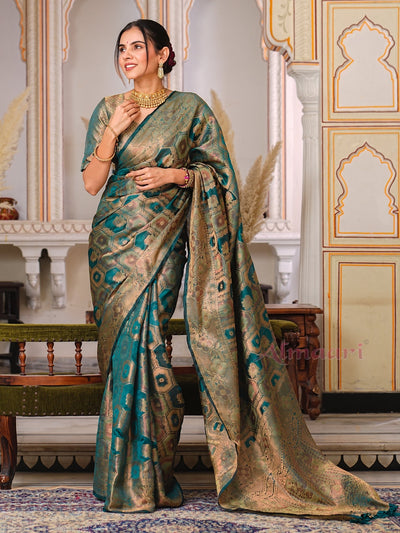 Rama Color Pure Organza Saree Adorned with Zari Weaving, Complete with Matching Blouse Piece - Almaari Fashion