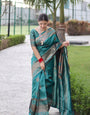 Rama With Copper Zari Combination Pure Kanjivaram Silk Saree Stylish Blouse Piece