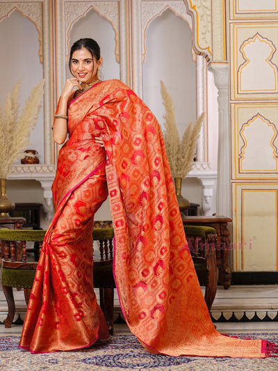 Red Color Pure Organza Saree Adorned with Zari Weaving, Complete with Matching Blouse Piece - Almaari Fashion