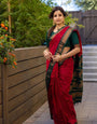 Red With Dark Green Combination Pure Kanjivaram Silk Saree With Attractive Blouse Piece