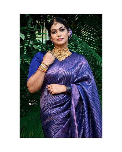 Royal Blue Pure Kanjivaram Silk. - Almaari Fashion