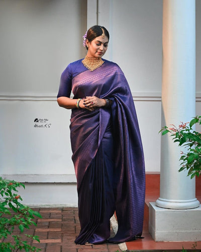 Royal Blue Pure Kanjivaram Silk. - Almaari Fashion